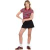 Forever 21 Women’s Stripe Cropped Polo Short Sleeve with Button Placket(Red)