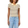 Forever 21 Women’s Stripe Cropped Polo Short Sleeve with Button Placket(Yellow)