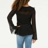 Forever 21 Women’s Tie Front Top with Flounce Sleeves and Flyaway Hem(Black)