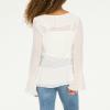 Forever 21 Women’s Tie Front Top with Flounce Sleeves and Flyaway Hem(Ivory)