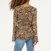 Forever 21 Women’s Tie Front Top with Flounce Sleeves and Flyaway Hem(Leopard)