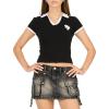 Forever 21 Women’s Cropped Polo Tee with Embroidered Graphic(Black)