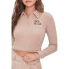 Forever 21 Women’s Embroidered 90s Kid Polo Shirt(Taupe)