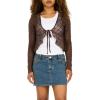 Forever 21 Women’s Lace Tie Front Shrug – Long Sleeve Sheer Cropped Cover-Up with Ruffle Hem(Brown)