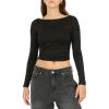Forever 21 Women’s Long Sleeve Ruched Crop Top(Black)