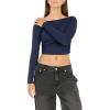 Forever 21 Women’s Long Sleeve Ruched Crop Top(Navy)