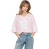 Forever 21 Women’s Mesh Cropped Boxy Football Tee with Screen Graphics(Pink)