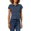 Forever 21 Women’s Poplin Button Down Collared Shirt with Self Tie Back(Navy)