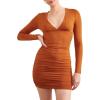 Forever 21 Women’s Ruched V-Neck Mini Dress(Rust)