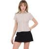Forever 21 Womens Short Sleeve Button Front Top with Smocked Back(Brown)