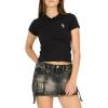 Forever 21 Women’s Short Sleeve Fitted Stretch Tee with Button Placket(Black)