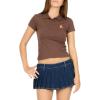 Forever 21 Women’s Short Sleeve Fitted Stretch Tee with Button Placket(Brown)