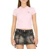 Forever 21 Women’s Short Sleeve Fitted Stretch Tee with Button Placket(Pink)