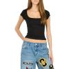 Forever 21 Women’s Short Sleeve Scoop Neck Fitted Top(Black)