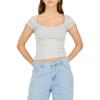 Forever 21 Women’s Short Sleeve Scoop Neck Fitted Top(Cloud Grey)