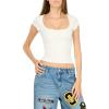 Forever 21 Women’s Short Sleeve Scoop Neck Fitted Top(Ivory)