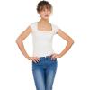 Forever 21 Women’s Short Sleeve Square Neck Cropped T-Shirt with Charm(Gardenia)
