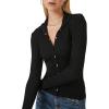 Forever 21 Women’s Sweater-Knit Button-Front Shirt(Black)