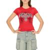 Forever 21 Women’s Yummy Fit Graphic Tee(Red)
