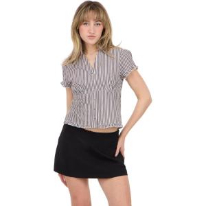 Forever 21 Women’s Collared Button Down Top with Ruffle Hem(Brown)