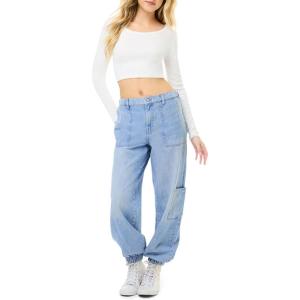 Forever 21 Women’s Denim Utility Cargo Joggers(Light Denim)