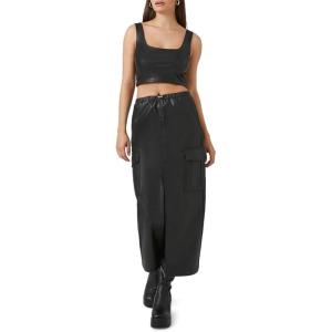 Forever 21 Women’s Faux Leather Maxi Slit Skirt(Black)