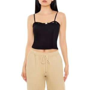 Forever 21 Women’s Lace-Trim Rosette Cropped Cami(Black)