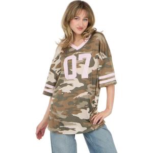 Forever 21 Womens Mesh Oversized Football Tee with Screen Graphics(Green)