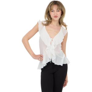 Forever 21 Womens Paulette Top with Ruffle Trim(Ivory)