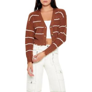 Forever 21 Women’s Pinstriped Cardigan Sweater(Brown)