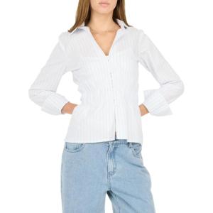 Forever 21 Women’s Poplin Button-Down Long Sleeve Shirt – Long Sleeve Collared Top with Self-Tie Back, 100% Cotton