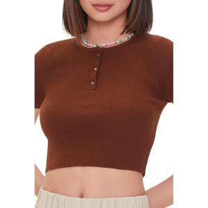 Forever 21 Women’s Ribbed Sweater-Knit Crop Top(Carob)