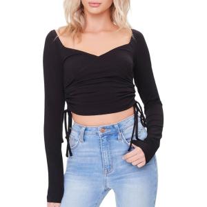 Forever 21 Women’s Ruched Drawstring Crop Top(Black)