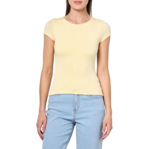 Forever 21 Womens Short Sleeve Crew Neck Yummy T Shirt with Hourglass Waist(Yellow)