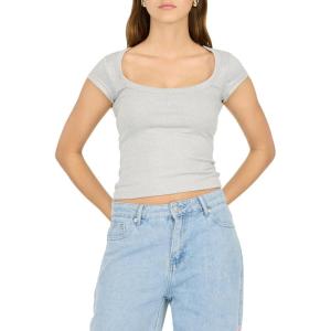 Forever 21 Women’s Short Sleeve Scoop Neck Fitted Top(Cloud Grey)