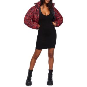 Forever 21 Women’s Snake Print Hooded Puffer Jacket(Red)