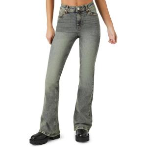 Forever 21 Women’s Stone Wash High-Rise Flare Jeans(Dark Denim)