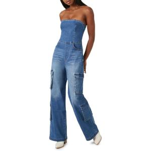 Forever 21 Women’s Strapless Stretch-denim Jumpsuit(Medium Denim)