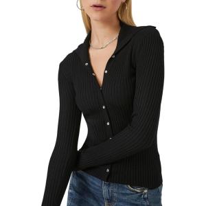 Forever 21 Women’s Sweater-Knit Button-Front Shirt(Black)