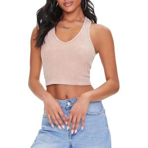 Forever 21 Women’s Waffle Knit Cropped Tank Top(Walnut)