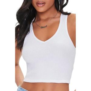 Forever 21 Women’s Waffle Knit Cropped Tank Top(White)