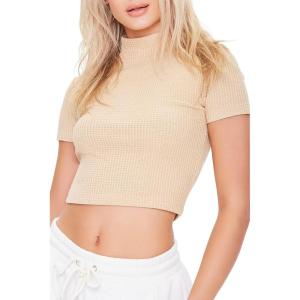 Forever 21 Women’s Waffle Knit Cropped Tee(Tan)