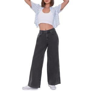 Forever 21 Women’s Wide-Leg High-Rise Jeans(Washed Black)
