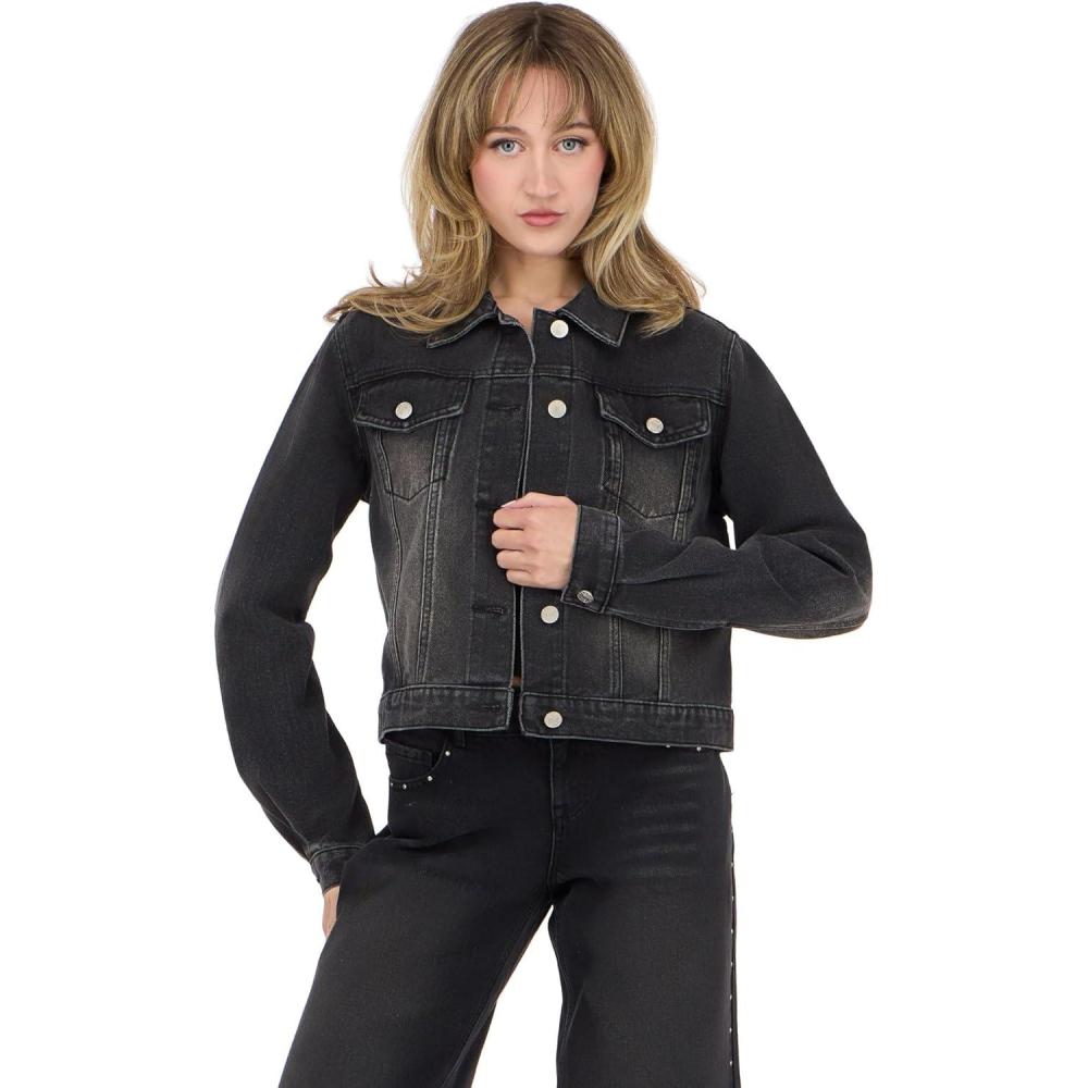 image:imageForever 21 Womens Denim Jacket With Chest PocketsBlack