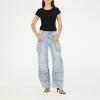 Forever 21 Women’s Cargo Jeans – Wide-Leg Denim with Oversized Utility Pockets(Blue)