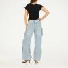 Forever 21 Women’s Cargo Jeans – Wide-Leg Denim with Oversized Utility Pockets(Blue)