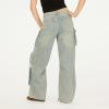 Forever 21 Women’s Cargo Jeans – Wide-Leg Denim with Oversized Utility Pockets(Green)