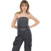 Forever 21 Women’s Strapless Cargo Denim Jumpsuit With Belt(Black)