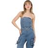 Forever 21 Women’s Strapless Cargo Denim Jumpsuit With Belt(Blue)
