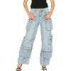 Forever 21 Women’s Cargo Jeans – Wide-Leg Denim with Oversized Utility Pockets(Blue)